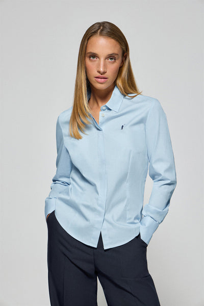 polo club Lichtblauw hemd van poplin-katoen met geborduurd Rigby Go-logo slim fit