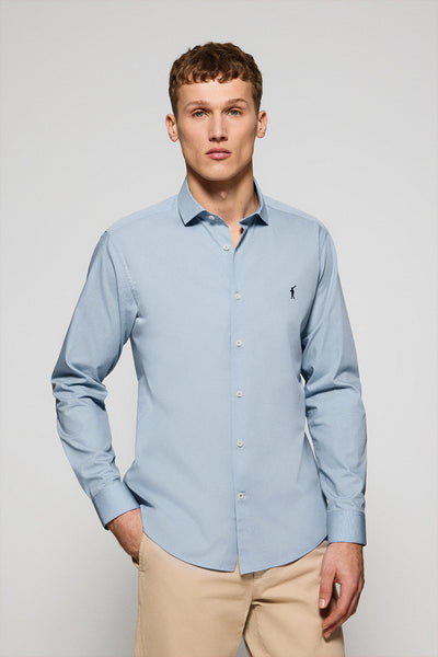 polo club Lichtblauw hemd van poplin-katoen met geborduurd Rigby Go-logo slim fit