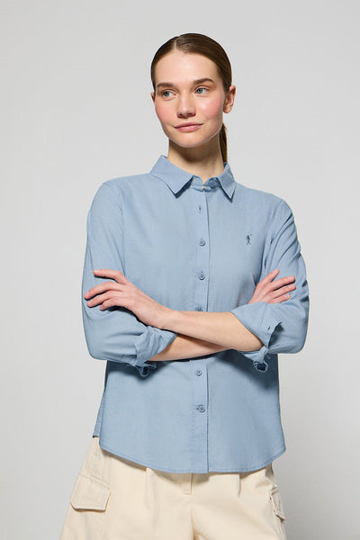 polo club Lichtblauw regular fit hemd van linnen en katoen met geborduurd Rigby Go-logo