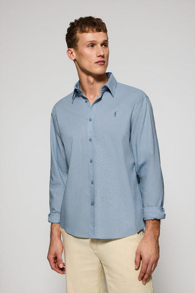 polo club Lichtblauw regular fit hemd van linnen en katoen met geborduurd Rigby Go-logo