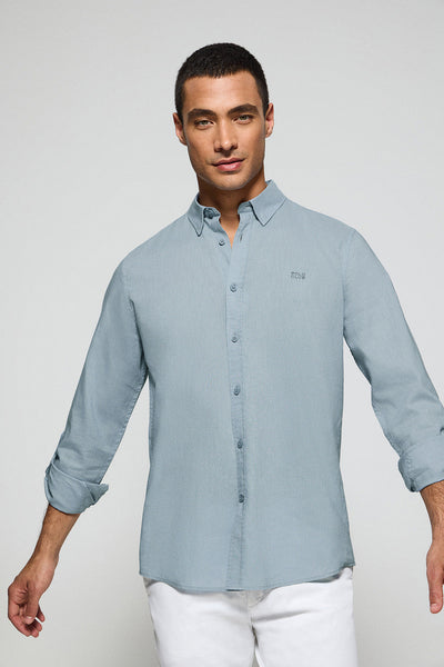 polo club Lichtblauw regular fit hemd van linnen en katoen met geborduurd logo