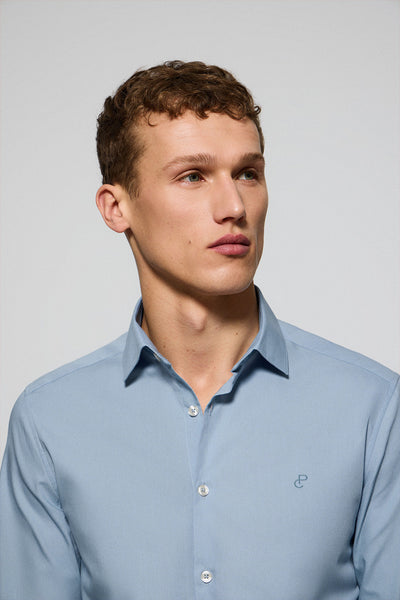 polo club Lichtblauw slim fit hemd van poplin-katoen met geborduurd monogram