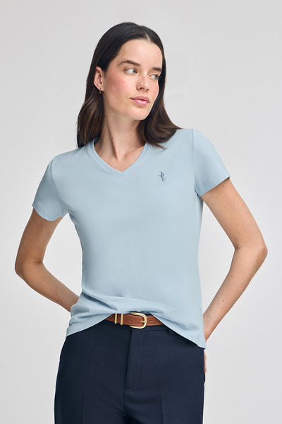 polo club Lichtblauw T-shirt met V-hals en geborduurd Rigby Best