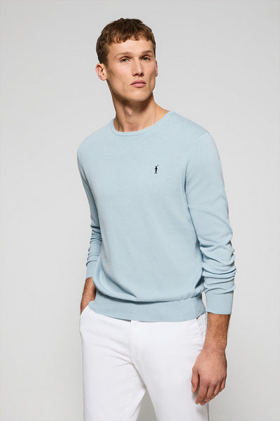 polo club Lichtblauwe gebreide trui met ronde hals en geborduurd Rigby Go-logo