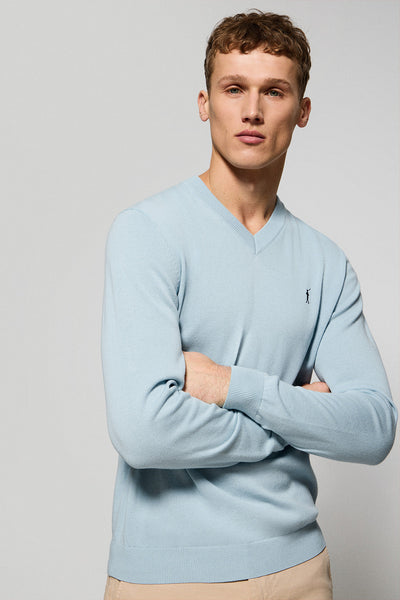 polo club Lichtblauwe gebreide trui met V-hals en geborduurd Rigby Go-logo