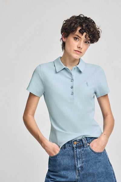 polo club Lichtblauwe katoenen polo met korte mouwen en geborduurd Rigby Best