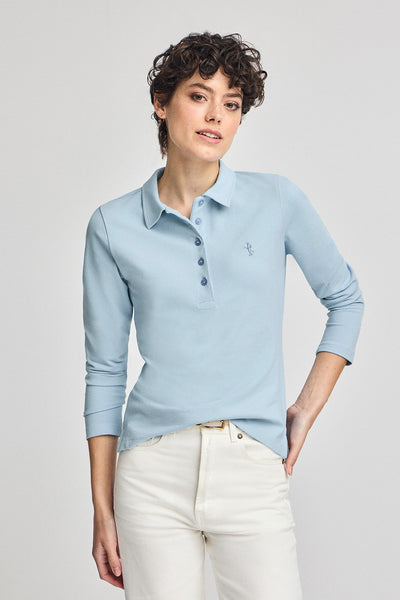 polo club Lichtblauwe katoenen polo met lange mouwen en geborduurd Rigby Best