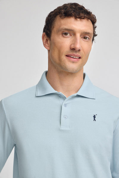 polo club Lichtblauwe polo met lange mouwen drie knopen en geborduurd Rigby Go-logo