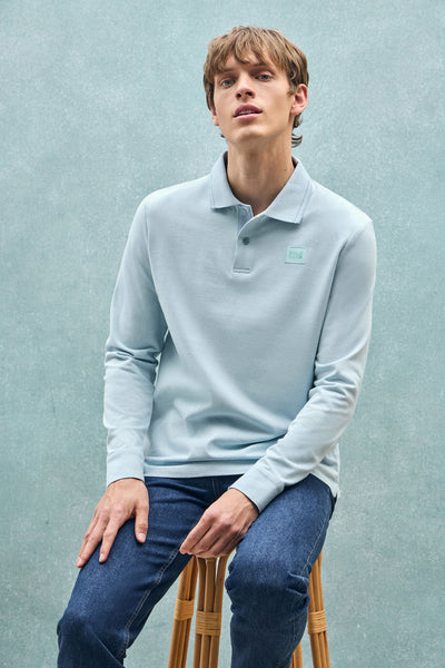 polo club Lichtblauwe polo met lange mouwen twee knopen en logopatch