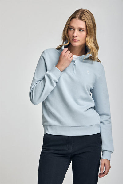 polo club Lichtblauwe sweater met halve rits en geborduurd Rigby Go-logo