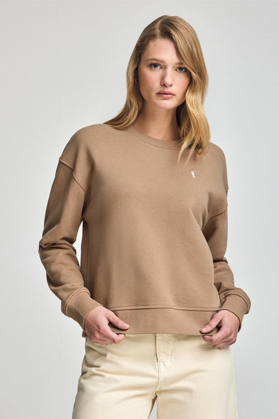 polo club Lichtbruine hoodie met ronde hals en geborduurd Rigby Go-logo