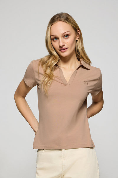 polo club Lichtbruine polo "Pedraza" zonder knopen met rubberen Polo Club-logo