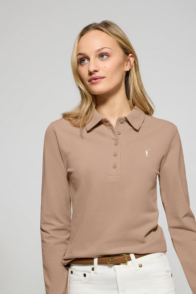 polo club Lichtbruine polo "Priyanka" met vijf knopen en geborduurd Rigby Go-logo