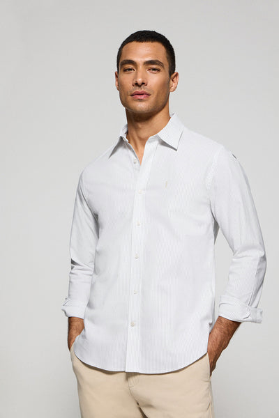 polo club Lichtgrijs gestreept yale hemd met geborduurd Rigby Go-logo