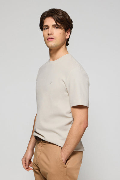 polo club Lichtgrijs T-shirt met microstructuur en geborduurd PC-monogram