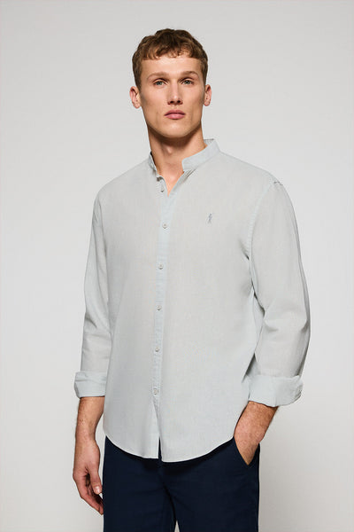 polo club Lichtgroen hemd met een mao-kraag van linnen en katoen met geborduurd Rigby Go-logo