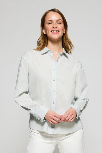 polo club Lichtgroen loose fit hemd van linnen en katoen met geborduurd monogram