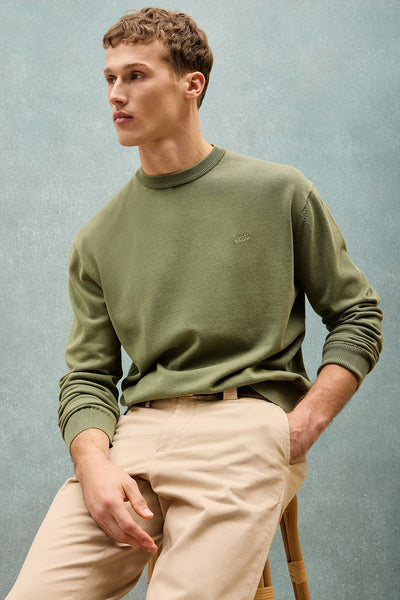 polo club Lichtgroene garment-dye trui met ronde hals en geborduurd logo