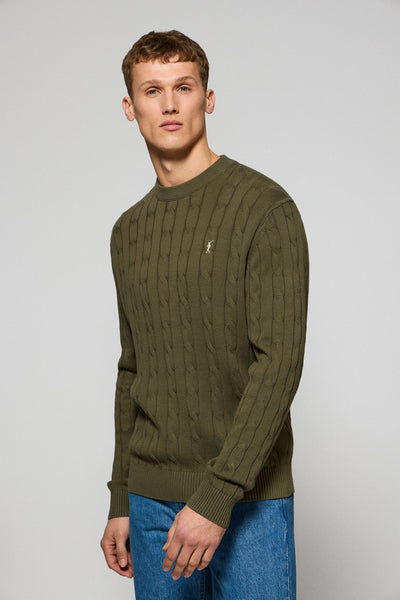 polo club Lichtgroene kabeltrui met ronde hals en geborduurd Rigby Go-logo