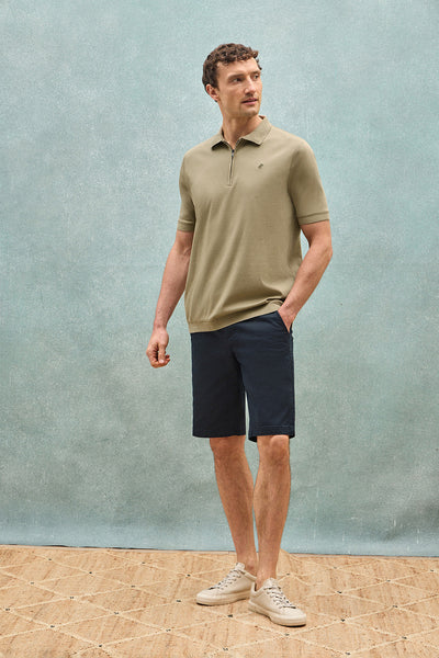 polo club Lichtgroene polo Esko met ritssluiting en geborduurd monogram