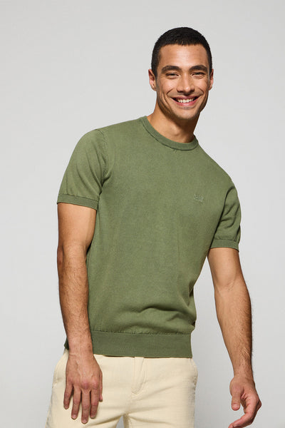 polo club Lichtgroene trui met korte mouwen garment dye en geborduurd logo