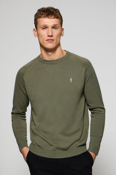 polo club Lichtgroene trui van linnen en katoen met ronde hals en geborduurd Rigby Go-logo