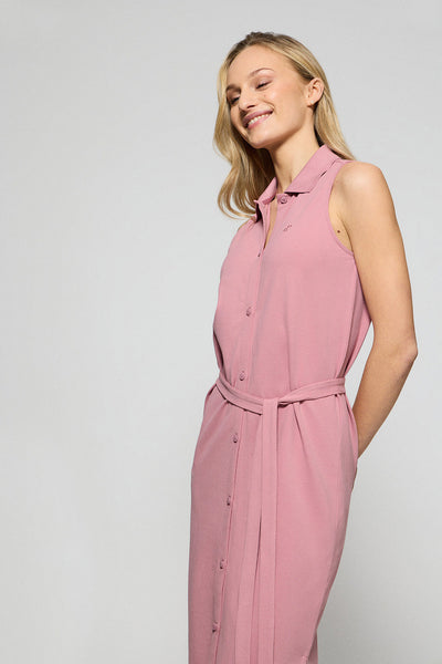 polo club Lichtroze mouwloze jurk met knoopsluiting en geborduurd monogram