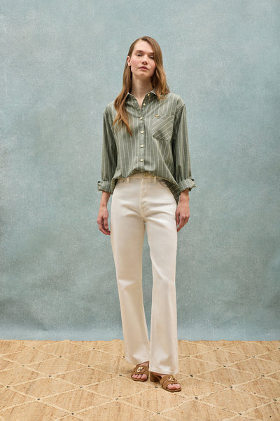 polo club Loose fit dameshemd Scarlet met strepen en een parelmoeren knoop