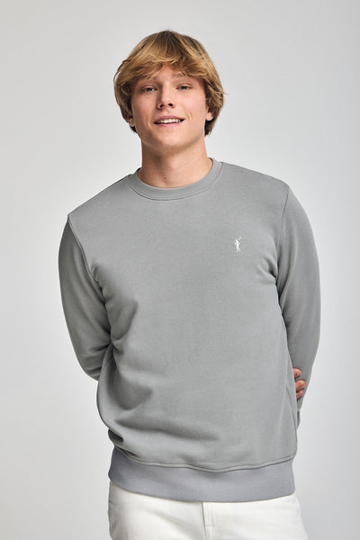 polo club Losse grijze sweater met ronde hals en geborduurd Rigby Go-logo