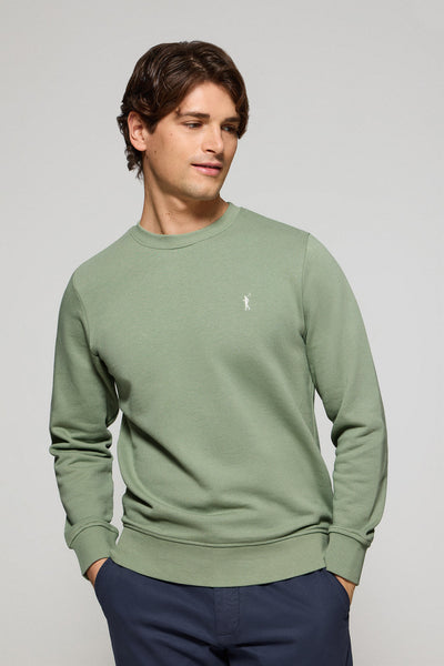 polo club Losse jadegroene sweater met ronde hals en geborduurd Rigby Go-logo
