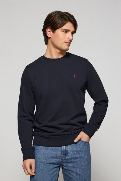 polo club Losse marineblauwe sweater met ronde hals en geborduurd Rigby Go-logo