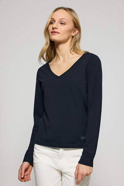 polo club Marineblauw basic T-shirt met V-hals en rubberen logo