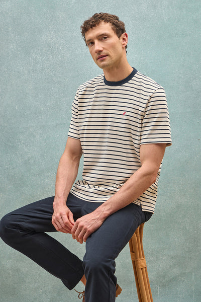 polo club Marineblauw en beige gestreept T-shirt met geborduurd monogram