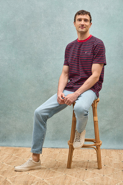 polo club Marineblauw en rood gestreept T-shirt met geborduurd monogram