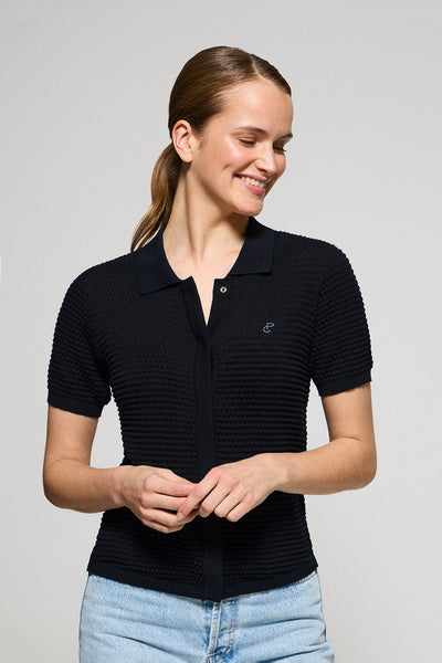 polo club Marineblauw Gebreide trui Lirio met knoopsluiting en geborduurd monogram