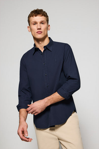 polo club Marineblauw hemd van poplin-katoen in garment dye met geborduurd Rigby Go-logo