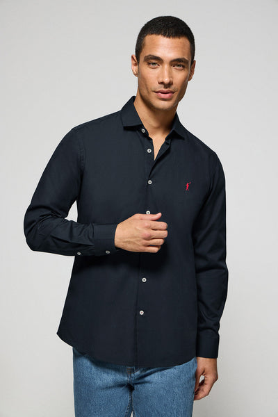 polo club Marineblauw hemd van poplin-katoen met geborduurd Rigby Go-logo slim fit