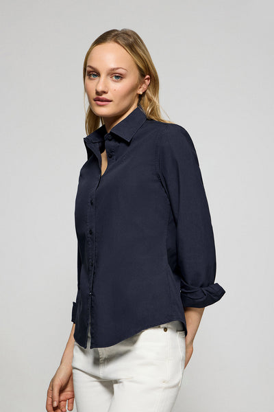 polo club Marineblauw poplin-hemd met garment-dye en geborduurd logo