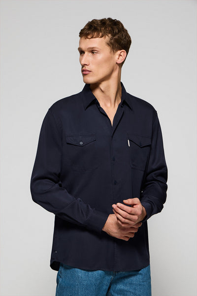 polo club Marineblauw regular fit hemd Franklin met borstzakken