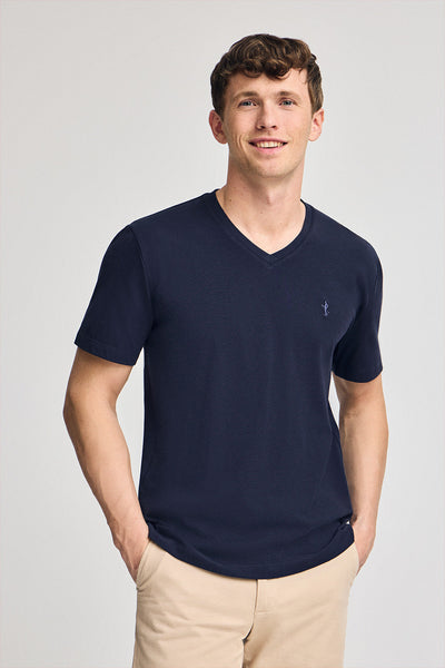 polo club Marineblauw T-shirt met korte mouwen V-hals en geborduurd Rigby Best