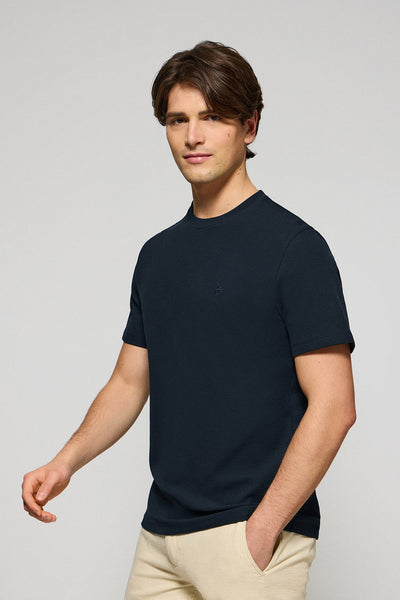 polo club Marineblauw T-shirt met microstructuur en geborduurd PC-monogram