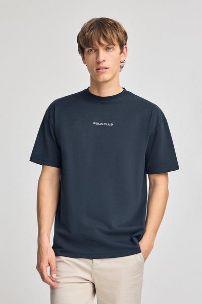 polo club Marineblauw T-shirt met ronde hals en nautische print