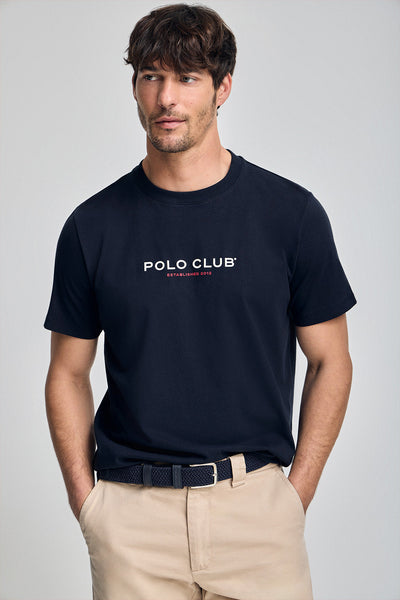polo club Marineblauw T-shirt met ronde hals en rubberen logo