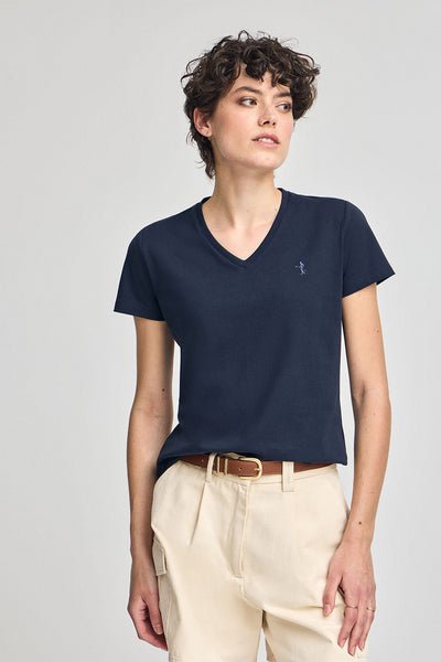 polo club Marineblauw T-shirt met V-hals en geborduurd Rigby Best