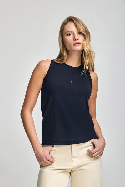 polo club Marineblauwe basic top met ronde hals en geborduurd Rigby Go-logo