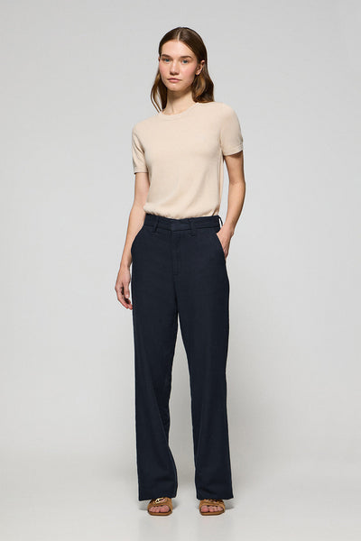 polo club Marineblauwe broek 'Tamara' van katoen-linnen met geborduurde Polo Club-details