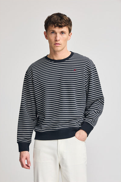 polo club Marineblauwe Captain-sweater met strepen en geborduurd monogram