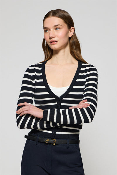 polo club Marineblauwe cardigan met strepen en nautisch detail