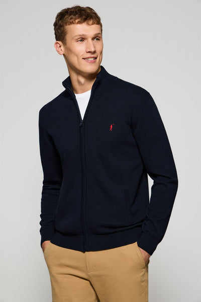 polo club Marineblauwe gebreide cardigan met rits en geborduurd Rigby Go-logo