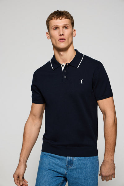 polo club Marineblauwe gebreide polo met knopen en geborduurd Rigby Go-logo